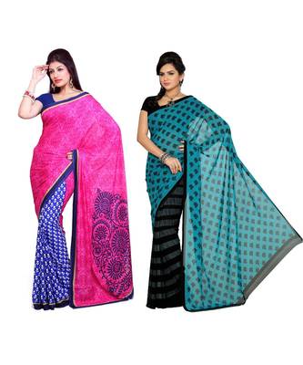 Combo of 2 Multicolor Poly Georgette Printed Women's Saree 1