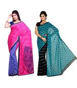Combo of 2 Multicolor Poly Georgette Printed Women's Saree