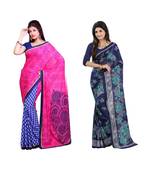 Combo of 2 Multicolor Poly Georgette Printed Women's Saree