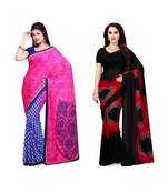 Combo of 2 Multicolor Poly Georgette Printed Women's Saree