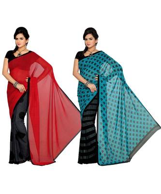 Combo of 2 Multicolor Poly Georgette Printed Women's Saree 1