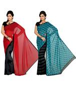Combo of 2 Multicolor Poly Georgette Printed Women's Saree
