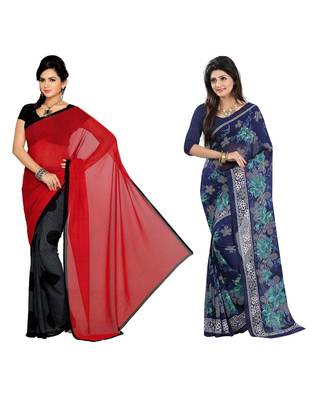 Combo of 2 Multicolor Poly Georgette Printed Women's Saree 1