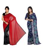 Combo of 2 Multicolor Poly Georgette Printed Women's Saree