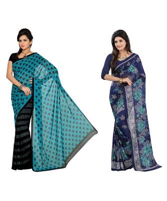 Combo of 2 Multicolor Poly Georgette Printed Women's Saree 1