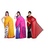 Combo of 3 Multicolor Poly Georgette Printed Women's Saree