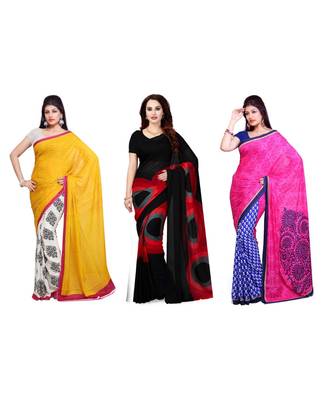 Combo of 3 Multicolor Poly Georgette Printed Women's Saree 1