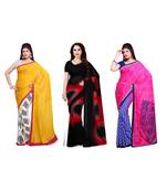 Combo of 3 Multicolor Poly Georgette Printed Women's Saree