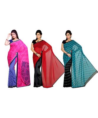 Combo of 3 Multicolor Poly Georgette Printed Women's Saree 1