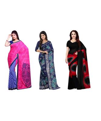 Combo of 3 Multicolor Poly Georgette Printed Women's Saree 1