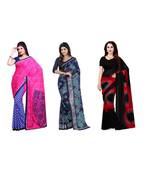 Combo of 3 Multicolor Poly Georgette Printed Women's Saree