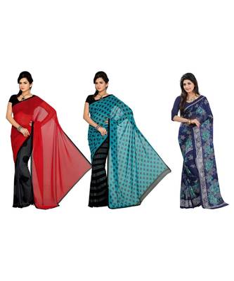 Combo of 3 Multicolor Poly Georgette Printed Women's Saree 1