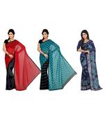 Combo of 3 Multicolor Poly Georgette Printed Women's Saree