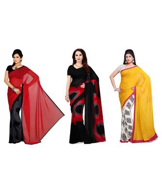 Combo of 3 Multicolor Poly Georgette Printed Women's Saree 1