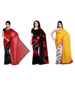 Combo of 3 Multicolor Poly Georgette Printed Women's Saree