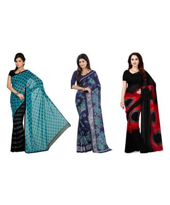 Combo of 3 Multicolor Poly Georgette Printed Women's Saree 1