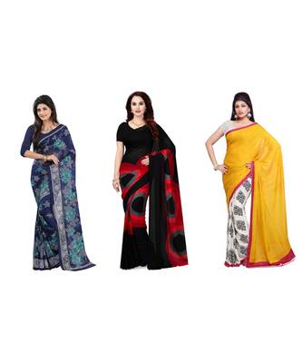 Combo of 3 Multicolor Poly Georgette Printed Women's Saree 1