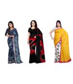 Combo of 3 Multicolor Poly Georgette Printed Women's Saree