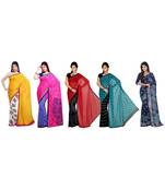 Combo of 5 Multicolor Poly Georgette Printed Women's Saree