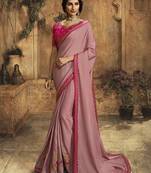 Pink plain silk saree with blouse