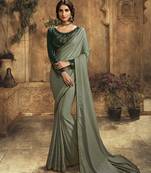 Grey plain silk saree with blouse