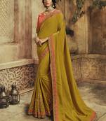 Mustard plain silk saree with blouse