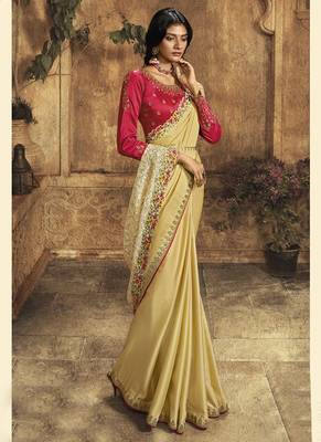 Light yellow plain silk saree with blouse 1