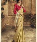 Light yellow plain silk saree with blouse