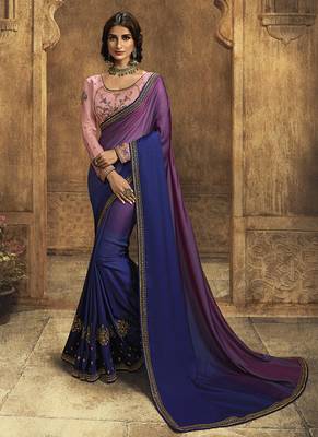 Blue plain silk saree with blouse 1
