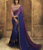 Blue plain silk saree with blouse
