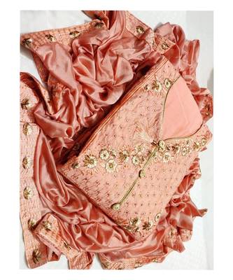 Women's Peach Cotton Embroidered Dress Material With Dupatta 1