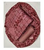 Women's Brown Cotton Embroidered Dress Material With Dupatta