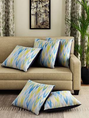 Blue Set of 5 Chevron Print 12'' x 12'' Square Cushion Covers 1