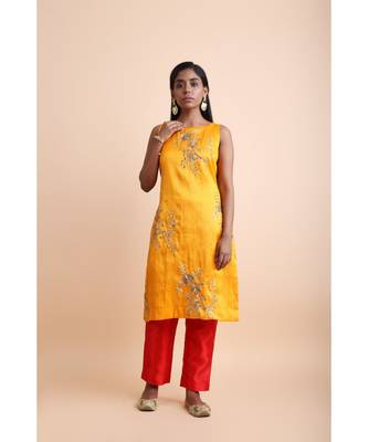 Yellow Embroidered Kurta Set 5