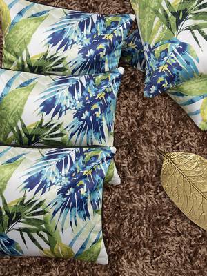 White & Green Set of 5 Floral Square Cushion Covers 1