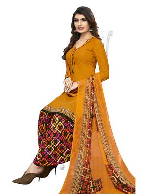 Yellow printed crepe salwar 1