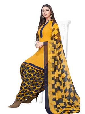 Yellow printed crepe salwar 1