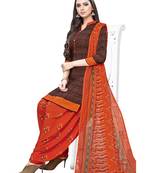 Brown printed crepe salwar
