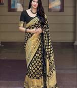 Black woven banarasi silk saree with blouse