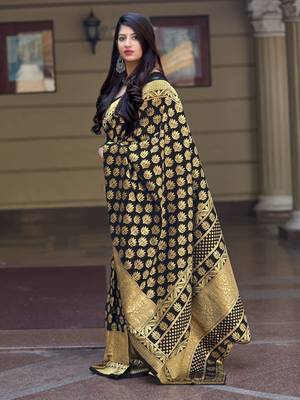 Black woven banarasi silk saree with blouse 2