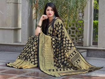 Black woven banarasi silk saree with blouse 3