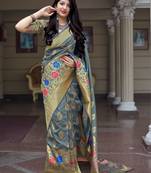 Grey woven banarasi silk saree with blouse