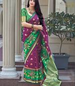 Magenta woven banarasi silk saree with blouse
