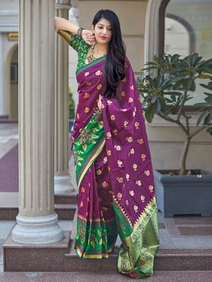 Magenta woven banarasi silk saree with blouse 2