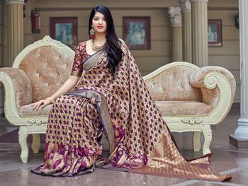 Beige woven banarasi silk saree with blouse 3