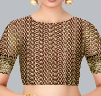 Yellow woven banarasi silk saree with blouse 5