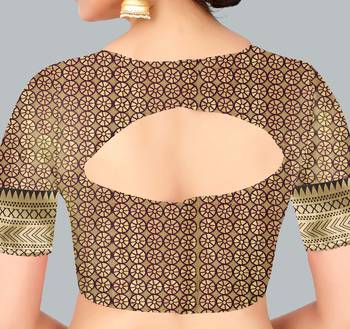 Yellow woven banarasi silk saree with blouse 6