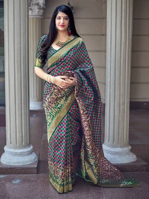 Multicolor woven banarasi silk saree with blouse 1