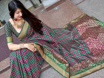 Multicolor woven banarasi silk saree with blouse 3