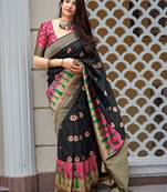 Black woven banarasi silk saree with blouse
